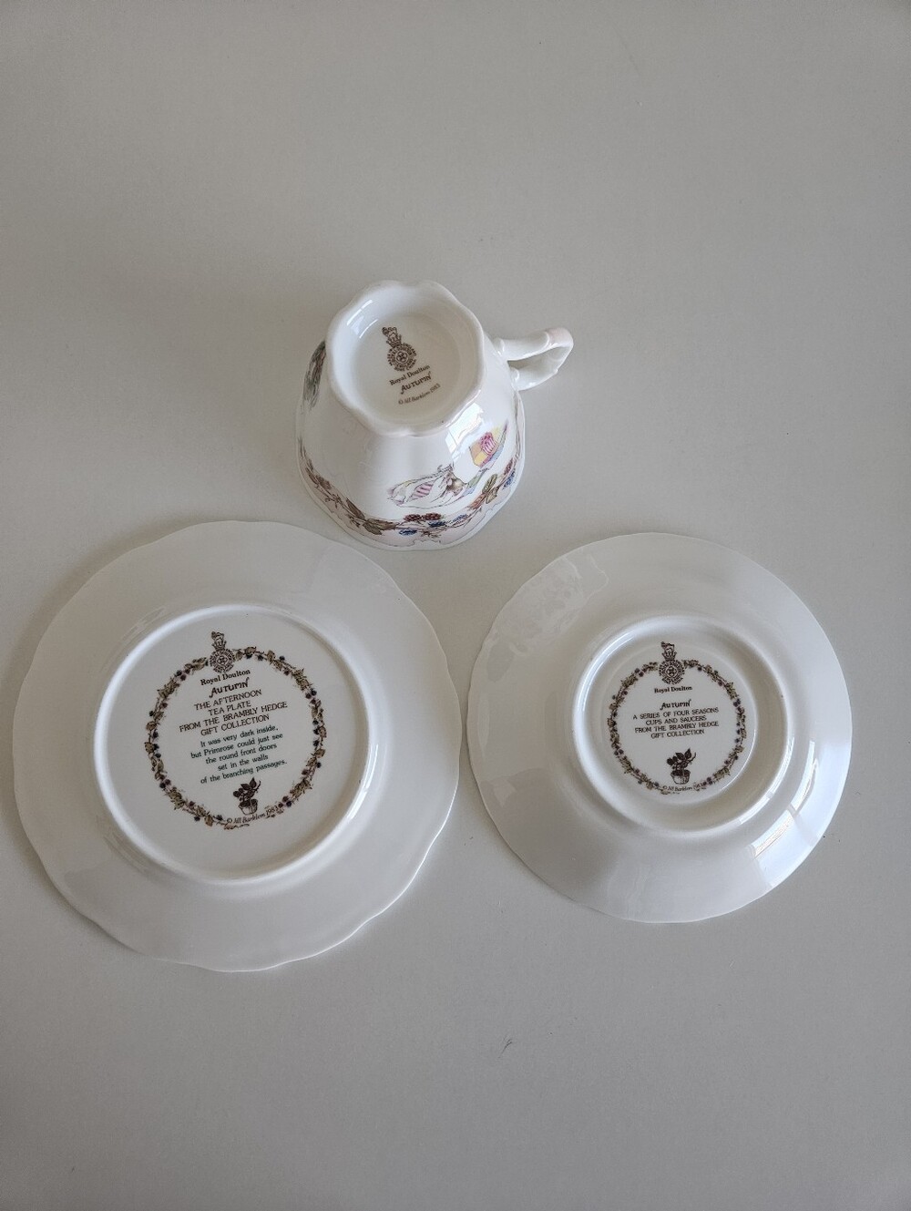 Brambly Hedge By Royal Doulton Autumn 3-Piece Bone Mini Tea Cup Set Plate Mug - Picture 5 of 12